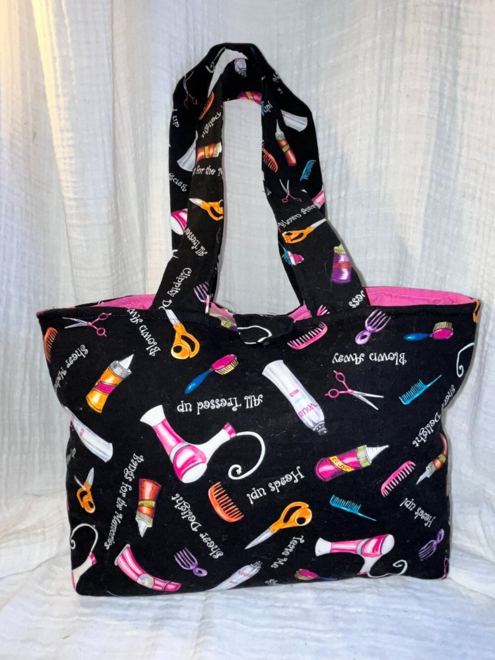 Hand-Crafted Quilted Hairdresser Tote ~ Black/Pink ~ 16"